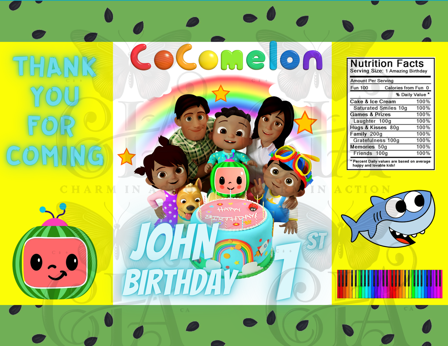 COCO MELON PARTY BUNDLE CANVA DESIGN & EDITABLE TEMPLATE