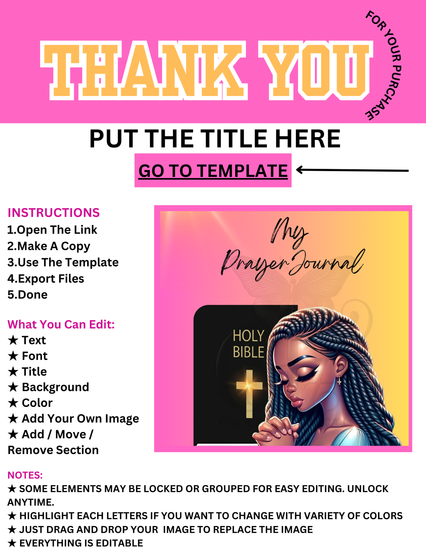 11 PAGE "Daily Prayer Journal - EDITABLE TEMPLATE